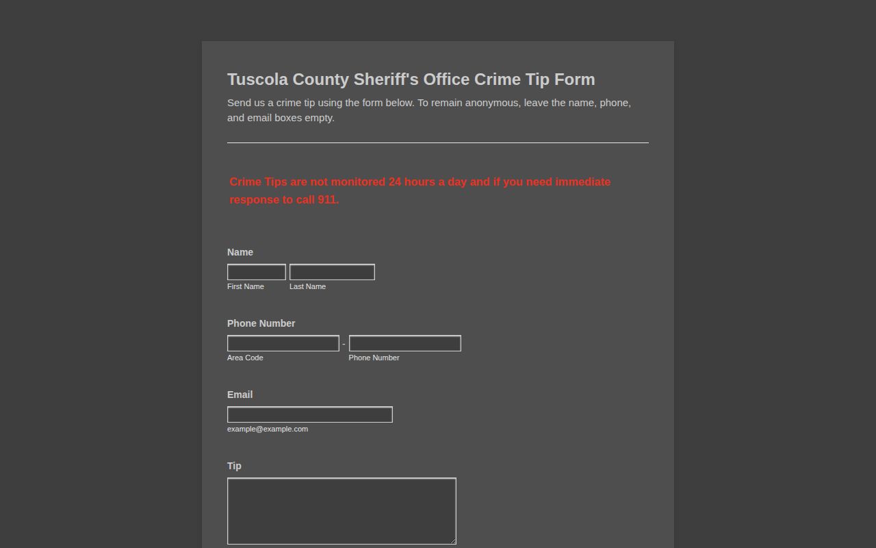 Tuscola County official crime-tip record and safety form