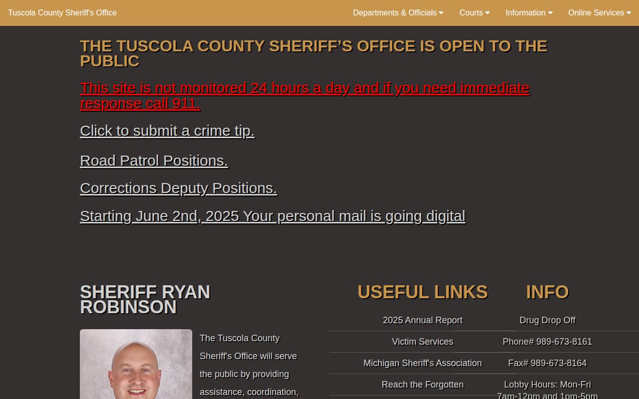 Tuscola County Sheriff booking-record access page